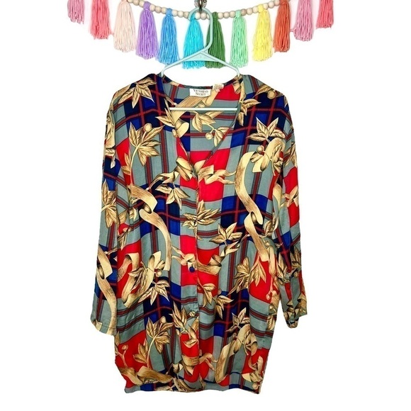 Victoria's Secret Vintage Gold Label 100% Silk Pajama Top Size Small